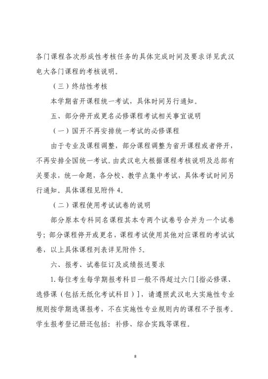 2020年武汉广播电视大学春季学期期末考试安排 (8)