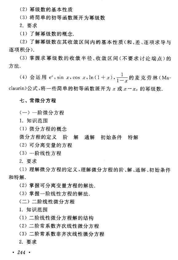 成人高考专升本高等数学（一）考试大纲