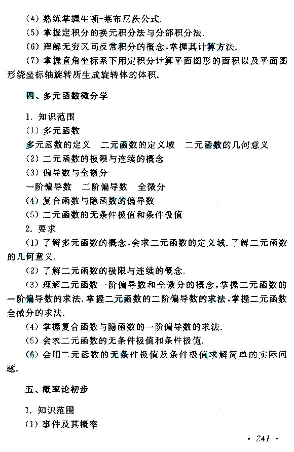 成人高考专升本高等数学（二）考试大纲