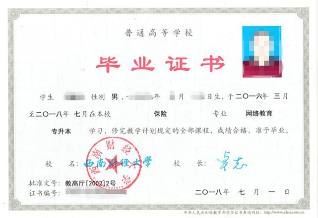 西南财经大学毕业证