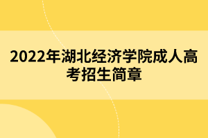 2022年湖北经济学院成人高考招生简章