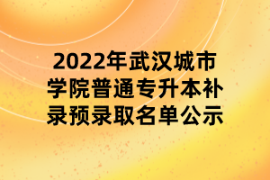 2022年武汉城市学院普通专升本补录预录取名单公示