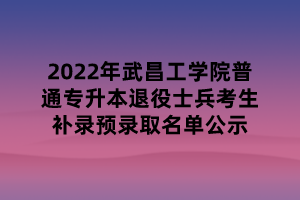2022年武昌工学院普通专升本退役士兵考生补录预录取名单公示