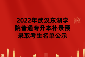 2022年武汉东湖学院普通专升本补录预录取考生名单公示